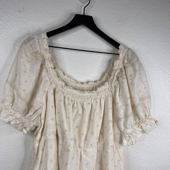 Old Navy Women's Puff Sleeves Smocked Embroidered Dress Ivory Sz XXL Milkmaid - Picture 4 of 10